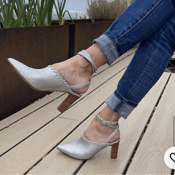 Sundance Jacinda Shoes Metallic Silver Ankle Wrap Heels Women’s Size 37/ US 6.5 - Picture 1 of 10